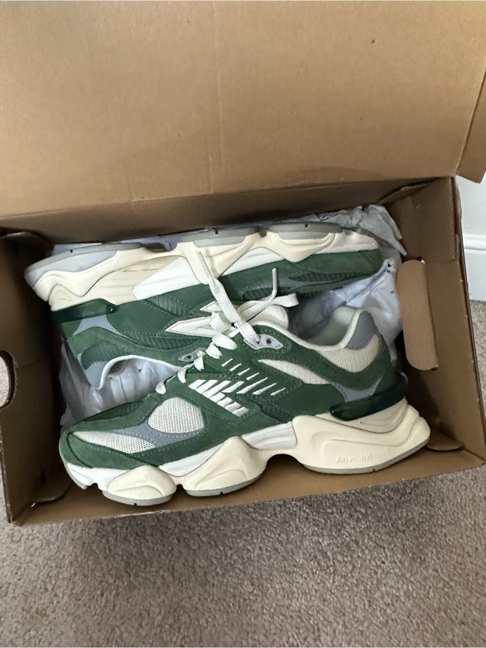New Balance 9060 Green and Cream Sneakers